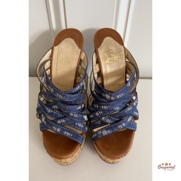 Authentic Christian Louboutin Denim Corniche Ribbon Sand Wedges Sandals 36/6 - Picture 3 of 13